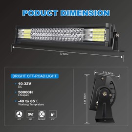 22" LED Light Bar T-Former Triple Row 306W Flood Spot Combo Beam Off Road Lights 2pc 4inch 60W Spot Driving Fog Lights with Rocker Switch Harness Wiring for Trucks ATV UTV Jeep Boat Pickup