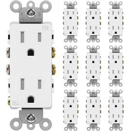 BESTTEN 15 Amp Decorator Wall Receptacle, Standard Electrical Outlet, Tamper Resistant, Residential and Commercial Use, 15A/125V/1875W, UL Listed, 10 Pack, White