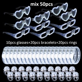 bethmore 50Pcs White Wedding Party Supplies Set 10 LED Flashing Glasses 20 Light up Bracelets and 20 LED Blink Bumpy Rings Glow In Dark Romantic Valentine's day Neon Party Decorative Accessories