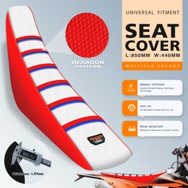 MCHMFG Universal Ribbed Dirt Bike Seat Cover for KX SX YZF CRF TTR - Gripper Striped Supermoto Dirtbike Seat Cover (Red-White-Blue)
