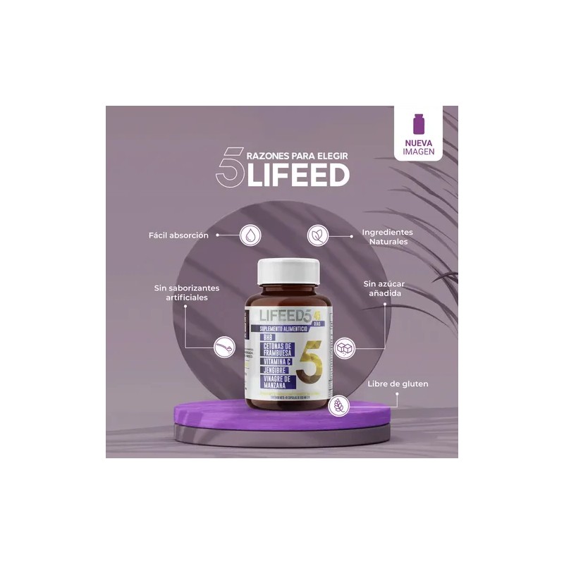 Jengibre Vinagre Manzana Vitamina C Lifeed5 Keto 45 Cápsulas Sabor