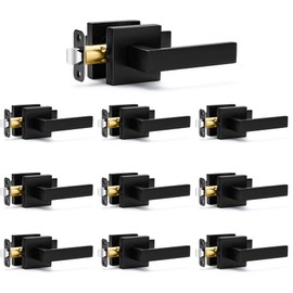 10 Pack Passage Door Handles Matte Black Door Knobs, Interior Door Knobs Square Heavy Duty Non-Locking Handlesets Hall Closet Handles, Reversible for Right & Left Sided Doors