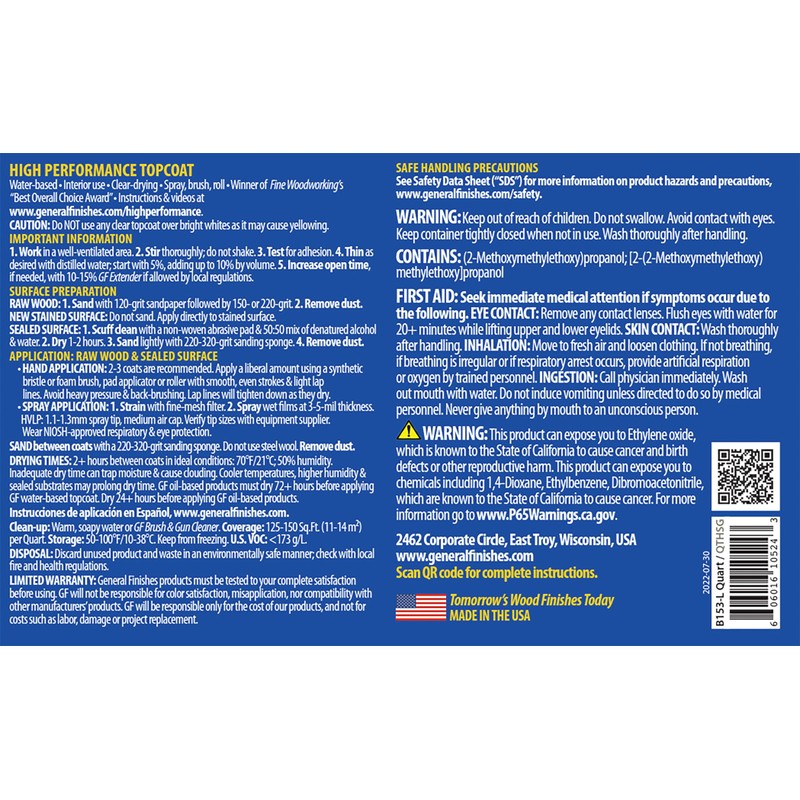 General Finishes High Performance Water Based Topcoat, 1 Pint, Semi-Gloss
