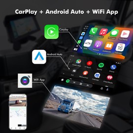 VSYSTO Truck Carplay, 5" Touchscreen WiFi 3CH Truck Dash Cam, GPS Navigation, Parking Monitoring, Front and Left and Right Cameras, Infrared Night Vision, Wired Controller, Temperature Display