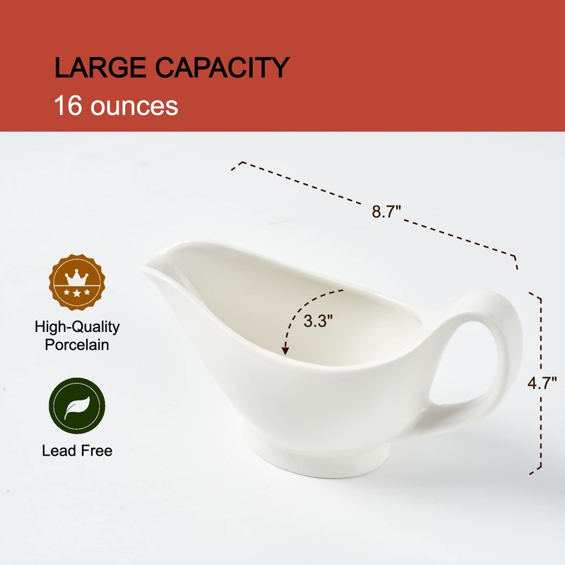 Dinnerlit Gravy Boat with Saucer - 16oz Fine Porcelain Sauce