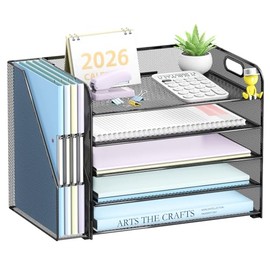 SUPEASY Organizador de escritorio de 5 niveles con soporte para archivos, organizadores de escritorio y accesorios, organizador de papel para escritor