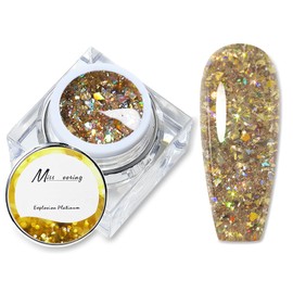 Gold Glitter Gel Polish, Long Wear Sparkle Gel Nail Polish, Gold Nail Polish Gel for Women, Gold Shiny UV Gel Polish Glitter for Nail Art Starter Manicure DIY at Home