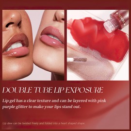 MIELIKKI 2-In-1 Double-ended Plumping Lip Gloss, Shiny Glossy Liquid Lipstick, Hydrating Lip Oil, Dewy Finish, High Shine, Long-Lasting, Moisturizing, Not Fade, FOR SURE