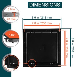 ECOPRO VENT 8" x 8" Black Plastic Access Panel. Service Shaft Door Panel. Plumbing, Electricity, Heating, Alarm Wall Access Panel for Drywall. Bathroom Services Access Hole Cover.