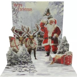Up With Paper Jolly Santa 3D Pop-Up Mini Christmas Card Set of 3 Holiday Card Up With Paper