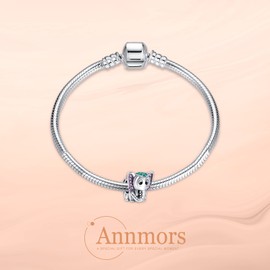 Annmors Love Animals Charm Pendant S925 Sterling Silver Bracelet Bead with Cubic Zirconia for European Bracelets Necklace, Mother's Day Jewellery Gift Christmas for Men and Women, Silver, Cubic