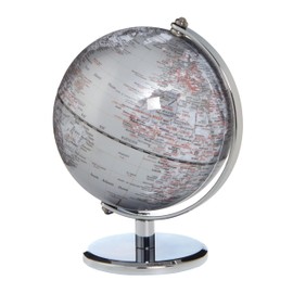 TROIKA Gagarin Mini Globe Diameter 13 cm Silver-Coloured Seas & Silver-Coloured Land Surfaces, Chrome-Plated Metal Base, Soft Felt Base, Movable Axle - in Pretty Box, Ideal as a Gift