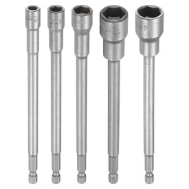 sourcing map 5pcs Nut Driver Drill Bit 6-14mm Metric Impact Socket 1/4" Hex Shank 6" (150mm) Extra Long Magnetic 6-Point Sockets Quick-Change CR-V Steel Bolt Setter for Power Drill Drivers