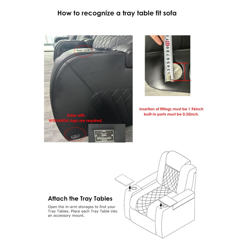 Weilianda Home Theater Seating Series Swivel Tray Table Couch Carbon