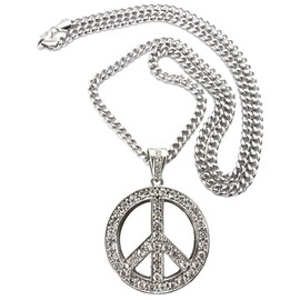 GWOOD Peace Sign Pendant with 36 Inch Long Cuban Necklace (SILVER COLOR)