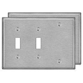 BESTTEN 3-Gang Combo Metal Wall Plate with Ｗhite or Clear Plastic Film, 1-Blank/2-Toggle, Standard Size, Corrosion-Resistant Stainless Steel Light Switch Cover, Brushed Finish, 2 Pack, Silver