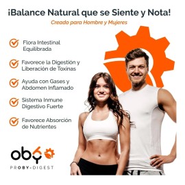 Probioticos 60 billones con Prebioticos, Enzimas Digestivas, Inulina Agave, Fibra, Carbón Activado | Vitaminas Oby 60 capsulas