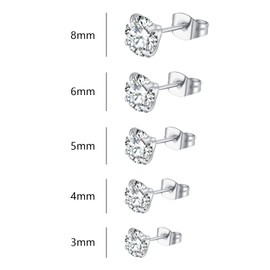 URBIUTF 5 Pairs 925 Sterling Silver Earrings Set Stud Earrings Women's Sterling Silver Stud Diamond Earrings Girls Earrings Women's Silver Stud Earrings Men 3, 4, 5, 6, 8 mm Earrings for Women, Silver