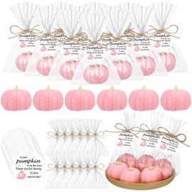 Demissle 20 Sets Pumpkin Baby Shower Favors 20 Mini Pumpkin Soap 20 Thanks Cards 20 Gift Bags with String for Fall Thanksgiving Bridal Shower Wedding Autumn Party Decorations Guest Gifts (Pink)