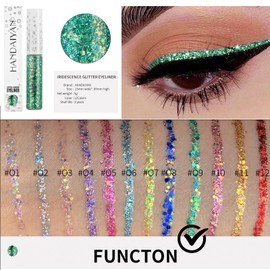Glitter Green Eyeliner, Metallic Waterproof Glitter Eyeliner Coloured Eyeliner, Shimmer Sparkly Long Lasting High Pigmented Quick Dry Liquid Eye Liner Christmas Eye Makeup for Women