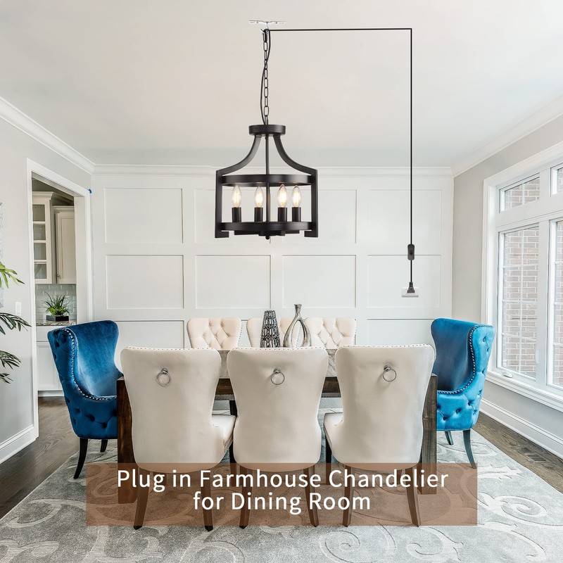 AOLALA Plug in Chandelier Black Farmhouse Pendant Light Fixture, Adjustable