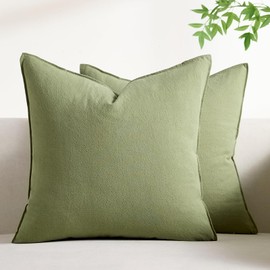 Cushion Covers Green 45cm x 45cm Pack of 2 Cushions Cotton Soft Decorative Square Throw Pillow Case Flange Pillowcases for Livingroom Sofa Bedroom 18x18 Inch Sage Green