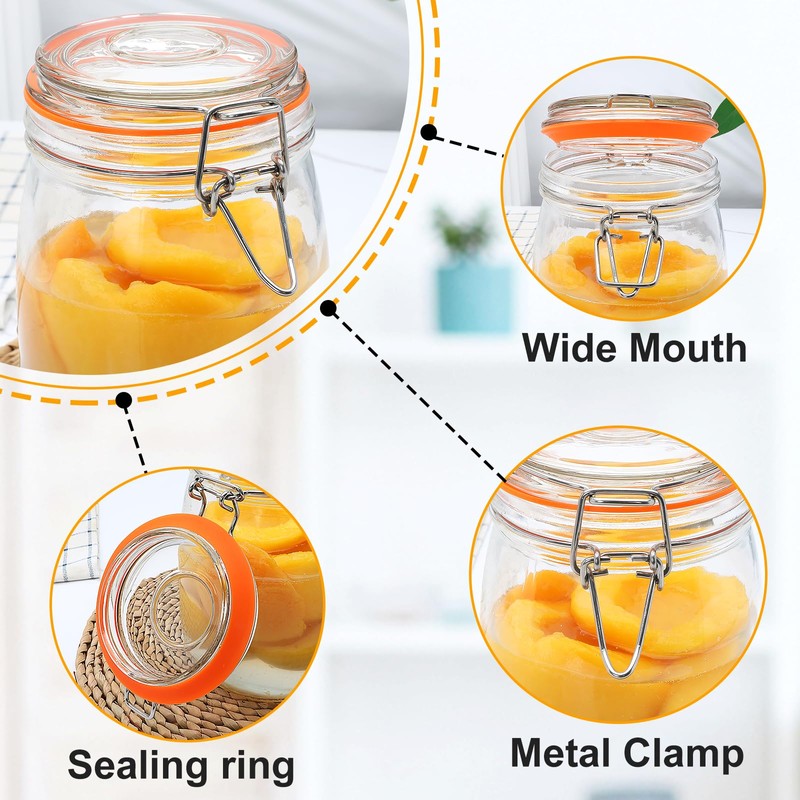 Encheng 32 oz Wide Mouth Mason Jars with Airtight Hinged