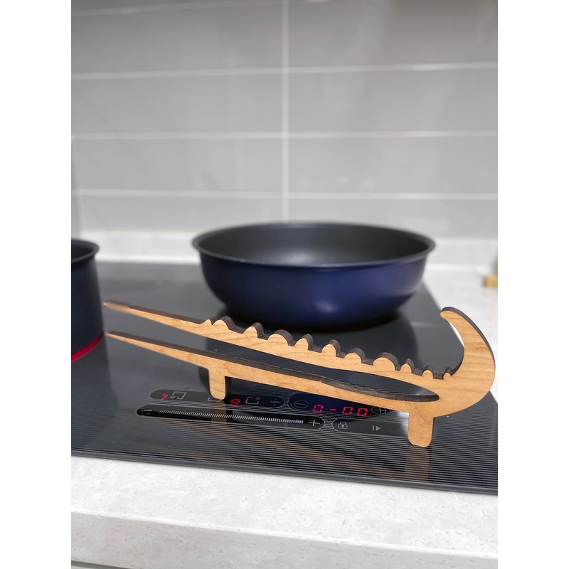 Crocodile Toaster Tongs and Oven Rack Pull, Solid Cherry Wood