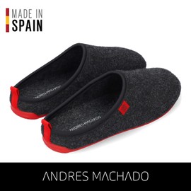 Andres Machado Unisex Slippers for Summer/Winter - Dynamic Slippers - Wool and Felt - Non-Slip Rubber Sole and Removable Footbed - black red, size: 46 EU