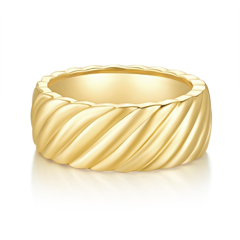 MINDDHA 14K Yellow Gold Chunky Croissant Ring | Bold Twisted