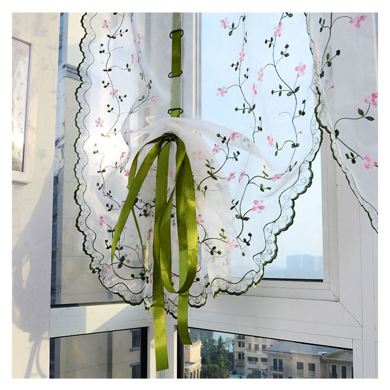 Embroidered Roman Sheer Curtain Classical Floral Window Screen Elegant Embroidered