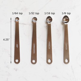 BERYLER Mini Measuring Spoons Set, Small Stainless Steel Teaspoon for Cooking and Baking, Suitable for Tiny Amount of Dry or Liquid Ingredients and Spices (1/8, 1/16, 1/32, 1/64 tsp)