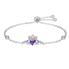 KINGWHYTE Claddagh Bracelet 925 Sterling Silver Celtic Knot Birthstone Bracelets Irish Celtic Jewellry for Women Birthday Anniversary Christmas Gifts for Friends Sister