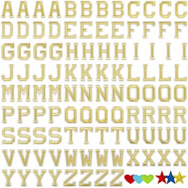 Jongdari Iron on Letters, 110 Pcs Alphabet Patches, Decorate Repair Letter Patches for Clothing Shirts Jackets Hats Jeans Shoes Bags (Gold)