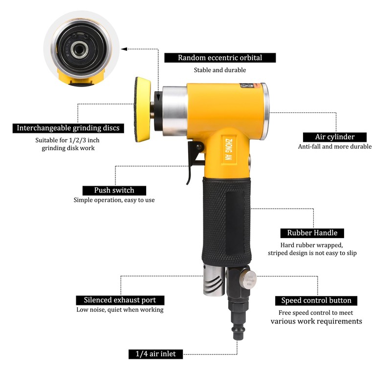 ZHONG AN 2/3 inch Mini Orbital Sander Pneumatic Palm da