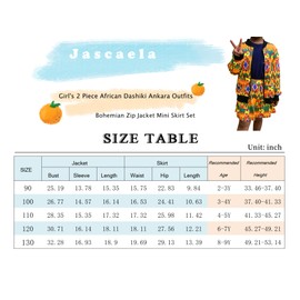 jascaela Girls African Print Outfits Bohemian Jacket Skirt Set Dashiki Ankara 2 Piece Clothing