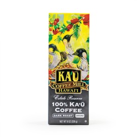 Ka'u Coffee Mill Estate Reserve Dark Roast Ground Coffee - Rich Chocolate Notes - Pure Ka'u Coffee - Specialty Roast - Handpicked Hawaii Grown Arabica Beans - Gourmet Small Batch Coffee - 8oz