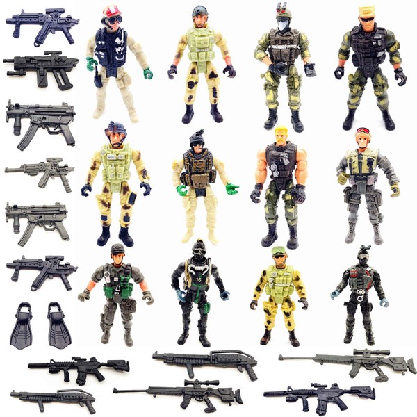 Qiandier 12 Pcs Military Team Action Soldiers Special Force Marine Recon Figure Elite Force Army