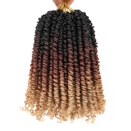 Leeven 8 Inch Pre-Twisted Passion Twist Hair 8 Packs 3 Tone Ombre Brown Pre Looped Bomb Crochet Twist Hair for Black Women Bohemian Braids Synthetic Hair Extensions #1B/30/27