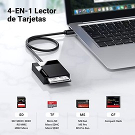 UGREEN 4 en 1 USB 3.0 Lector de Tarjeta de Memoria Múltiple 5Gbps Velocidad, Soporta Tarjetas de Memoria TF SD SDXC SDHC MMC CFI CFII Ultra II CF Extr