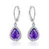 Barzel 18K White Gold Plated Created Amethyst Drop Earrings With