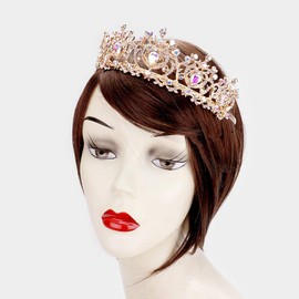 Weddingtopia Crystal Rose Gold Wedding Tiara And Matching Rhinestone Wedding Necklace Set Rhinestone Bridal Tiara Crown with side combs Wedding Hairband Comb Pin (ROSE GOLD PEACH AND CLEAR MIXED))