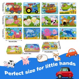GZLCEU Pack of 12 16 x 11 cm Puzzle, Wooden Children's Puzzle, Mini Puzzle with 3 Pieces Box for Children, Boys, Girls Puzzle from 3 4 5 Years (4 Pieces Each in 3 Styles)