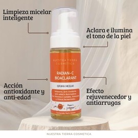 Nuestra Tierra Cosmética Radian Bioaclarant Espuma Micelar Vitamina Adenosine Limpiador Facial Iluminador 160ml