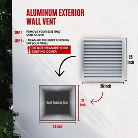 Fits 24x24 Wall Opening Anodized Aluminum Exterior Wall Vent by Handua | Gable Shed for Crawlspace, Outdoor, Doors, Attic | Weatherproof, Rain&Rust Proof, Water Resistant Grille Overall: 26"W X 26"H