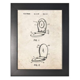 Combination Toilet Seat Patent Art Old Look Print in a Smooth Black Wood Frame (8" x 10") M12313