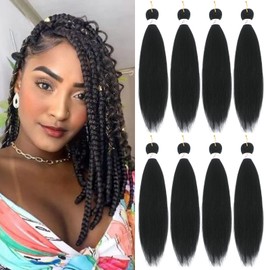 Royota Black Braiding Hair Pre Stretched Easy Yaki Texture Synthetic Knotless Braiding Hair Extensions for Box (1b, 8packs,16inch)
