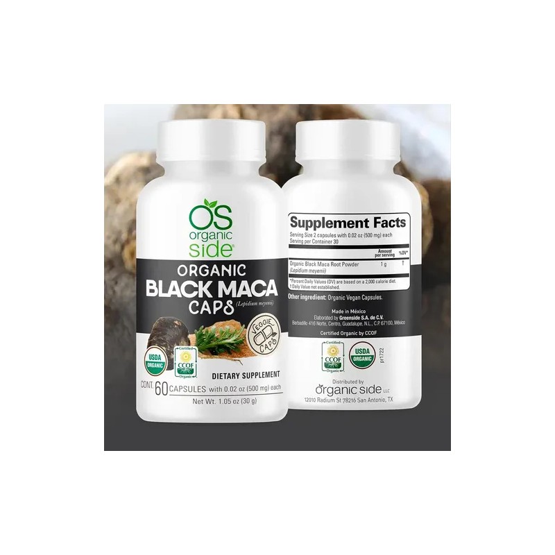 Organic Side Maca Negra Orgánica 500mg 60 Caps Sfn