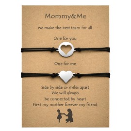 Mother Daughter Bracelets Set for 2 Heart Matching Gifts for Mom Mothers Day Gifts from Daughter Birthday Gift from Mom Mama Bracelet for Long Distance Mommy and Me Bracelet