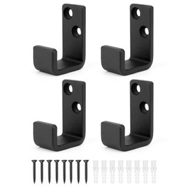 QWORK® Pack of 4 Wall Hooks Heavy Duty Black Steel Wall Hooks J Hooks for Hanging Cables, Wires, Sports Equipment (5.5 x 4 cm)